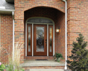 Fiberglass entry door with decorative glass