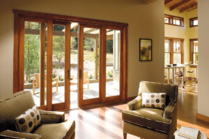 Wood-framed, sliding patio doors